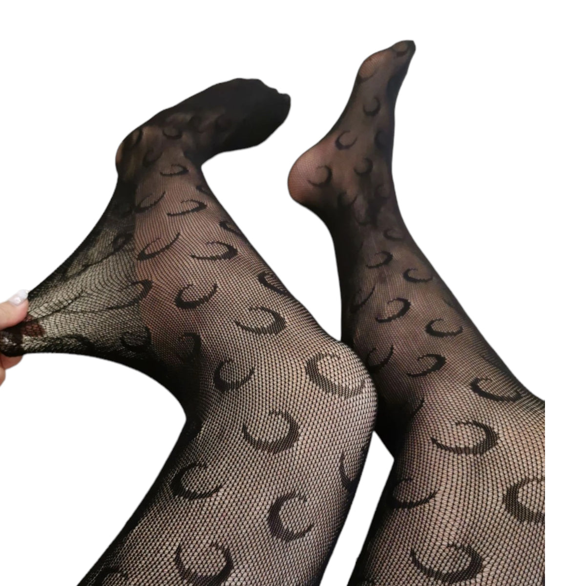 Crescent Moon Print Fishnet Stockings- Black – Dropashoe