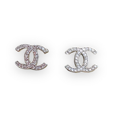 C Cross Luxury Silver Small Stud Earrings - Rhinestone