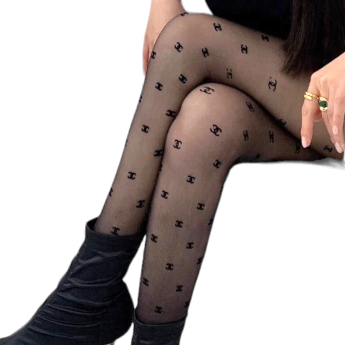 Print Style Small CC Logo Stockings - Black – Dropashoe