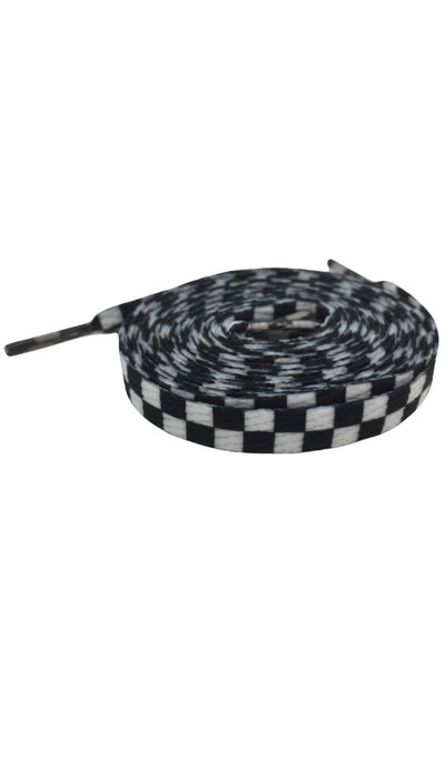 Black and White Checkered Flat Shoelaces